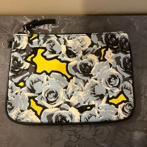 Nine West  black and blue Rose print w/ yellow background - wristlet clutch